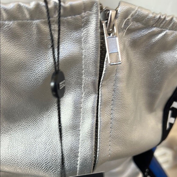 EGO Motorcross Bandeau Silver and Blue Strapless Vegan Leather Mini Dress - Picture 9 of 9